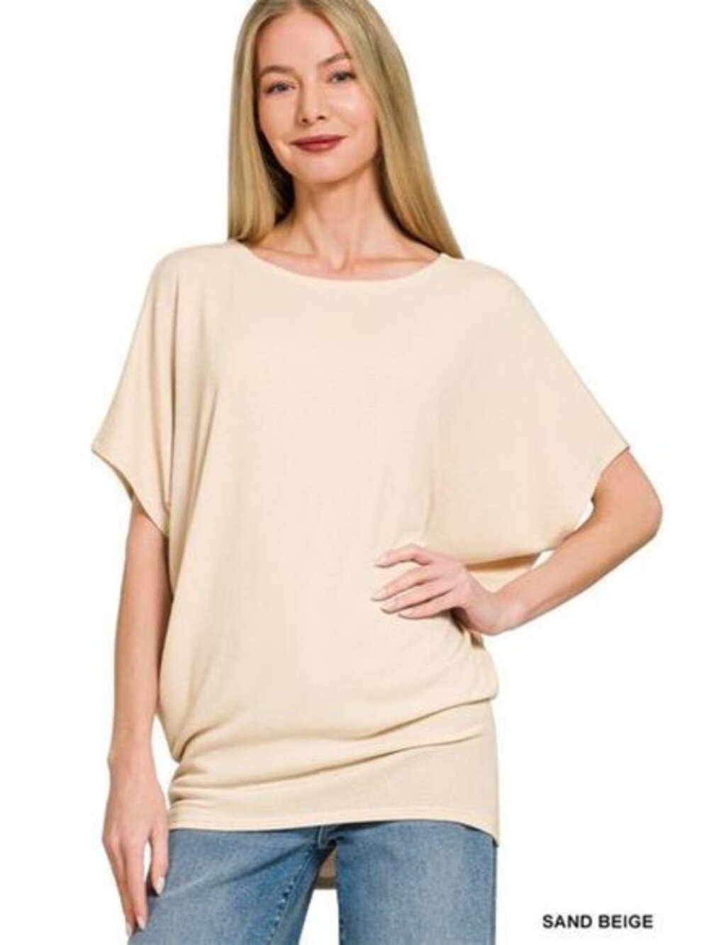 Zenana Hacci Dolman Sleeve Boat Neck Top